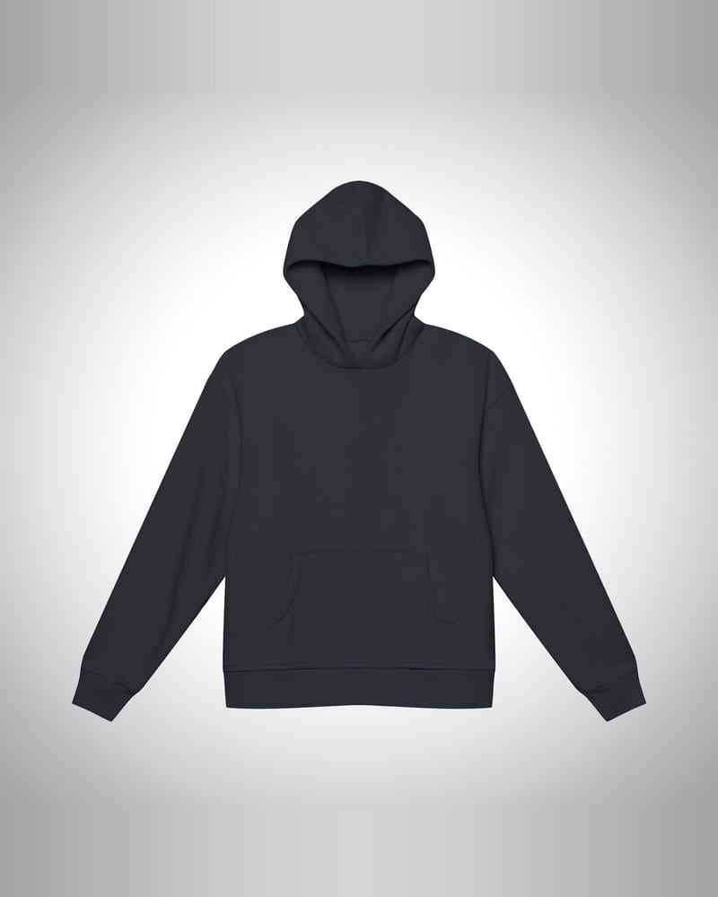 The Perfect hoodie in off black, laid flat from the front