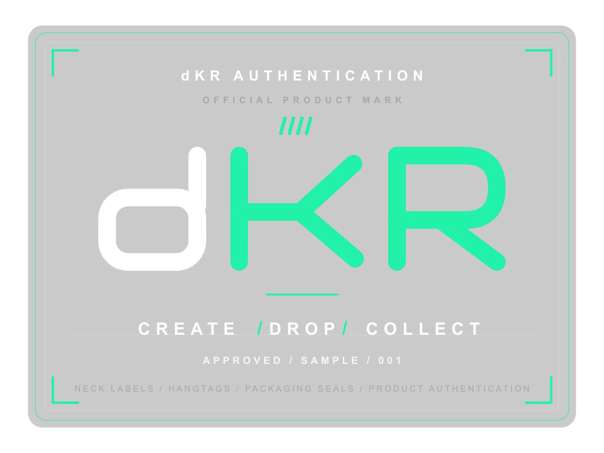 The dKR utility stamp: the monogram with serial and verification fields inside a bracketed frame